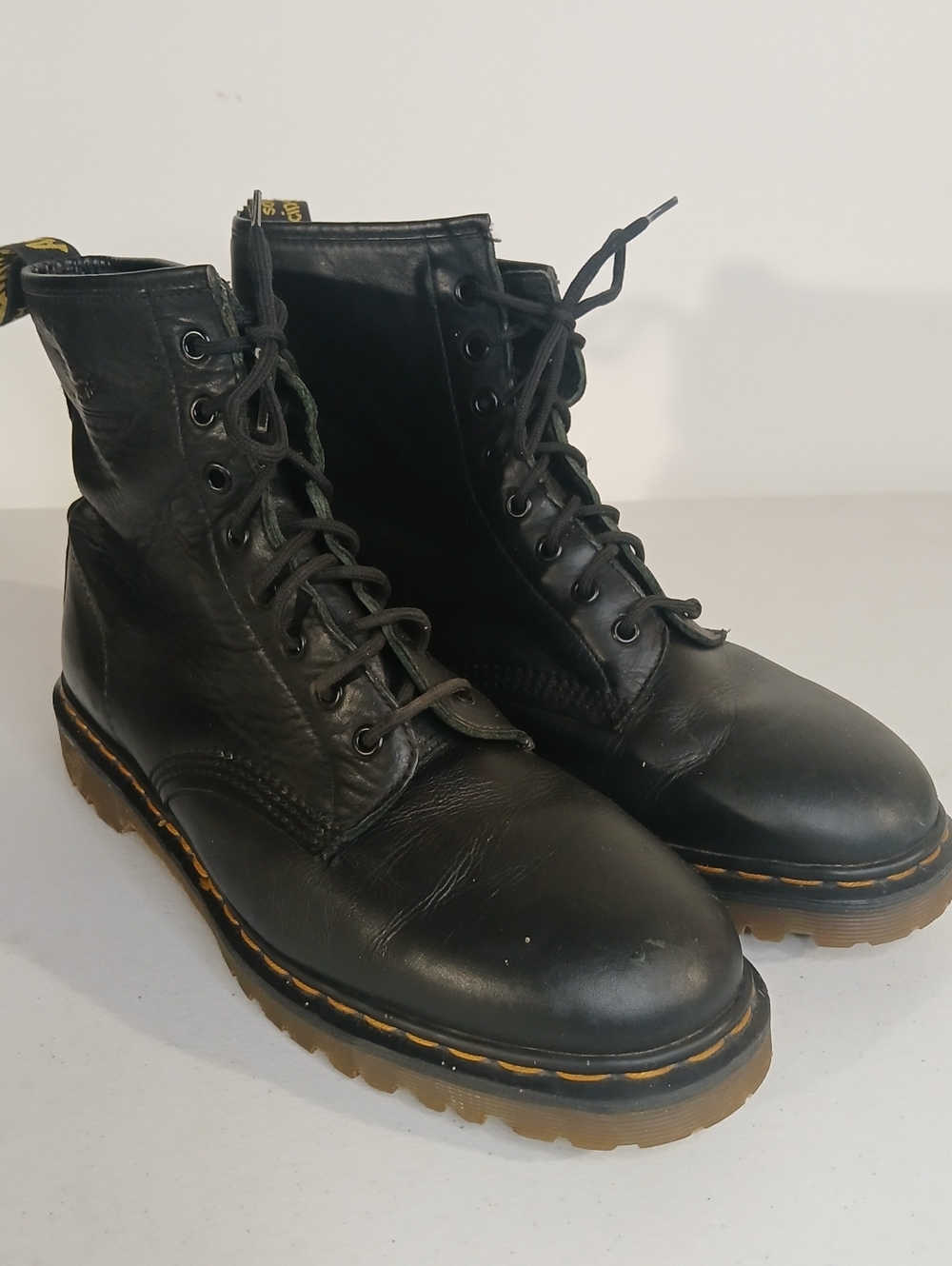 Dr. Martens Black Leather Lace-Up Men's Boots with Brown Sole Accents